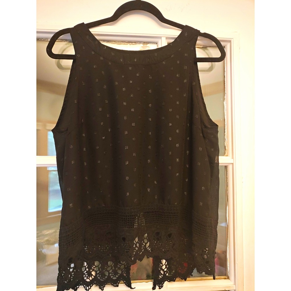 BKE Black Crochet Lace Hem Tank Top Women's Large Boho Sleeveless Open Back